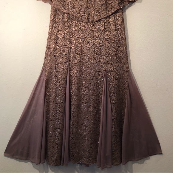 R & M Richards Sequins & Lace Dark Mocha Formal Gown & Jacket - Picture 3 of 16